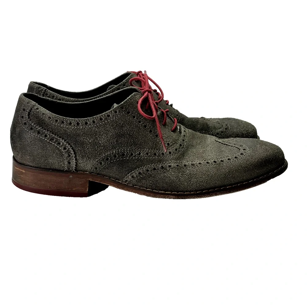 Cole Haan Dress Shoes Mens 11M Wingtip Colton Lace Oxfords Gray Distressed Suede